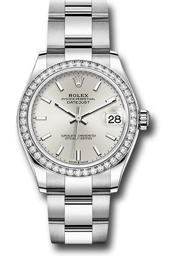 *Pre-Owned* Rolex Steel and White Gold Datejust 31 Watch - Diamond Bezel - Silver Index Dial - Oyster Bracelet