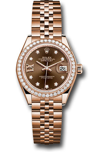 *Pre-Owned* Rolex Everose Gold Lady-Datejust 28 Watch - 44 Diamond Bezel - Chocolate Diamond Star Dial - Jubilee Bracelet