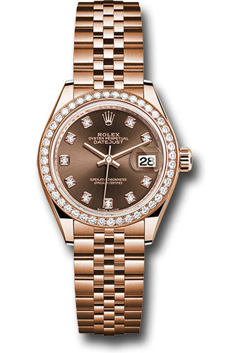 *Pre-Owned* Rolex Everose Gold Lady-Datejust 28 Watch - 44 Diamond Bezel - Chocolate Diamond Dial - Jubilee Bracelet
