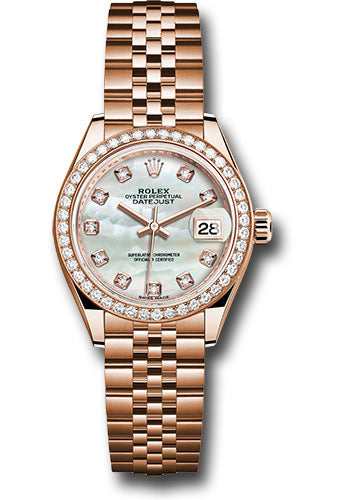 *Pre-Owned* Rolex Everose Gold Lady-Datejust 28 Watch - 44 Diamond Bezel - Mother-of-Pearl Diamond Dial - Jubilee Bracelet