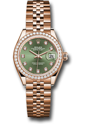 *Pre-Owned* Rolex Everose Gold Lady-Datejust Watch - Diamond Bezel - Olive Green Diamond 6 Dial - Jubilee Bracelet