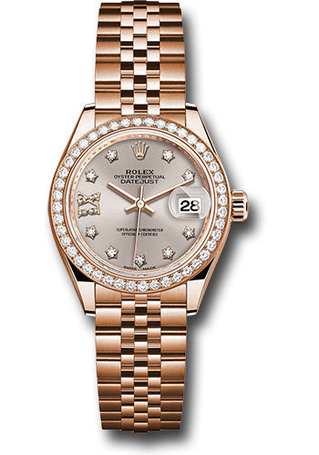*Pre-Owned* Rolex Everose Gold Lady-Datejust 28 Watch - 44 Diamond Bezel - Silver Sundust Diamond Star Dial - Jubilee Bracelet
