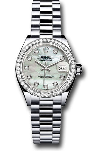 *Pre-Owned* Rolex Platinum Lady-Datejust 28 Watch - 44 Diamond Bezel - Mother-of-Pearl Diamond Dial - President Bracelet