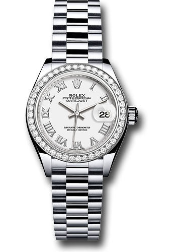 *Pre-Owned* Rolex Platinum Lady-Datejust 28 Watch - 44 Diamond Bezel - White Roman Dial - President Bracelet