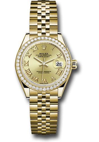*Pre-Owned* Rolex Yellow Gold Lady-Datejust 28 Watch - 44 Diamond Bezel - Champagne Roman Dial - Jubilee Bracelet