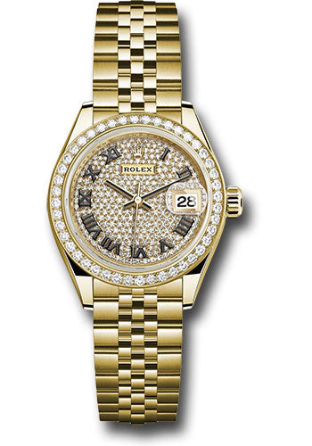 *Pre-Owned* Rolex Yellow Gold Lady-Datejust 28 Watch - 44 Diamond Bezel - Diamond Paved Roman Dial - Jubilee Bracelet
