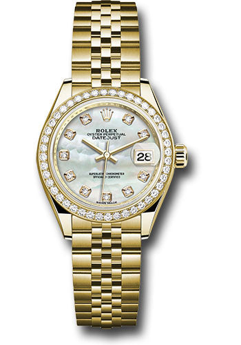 *Pre-Owned* Rolex Yellow Gold Lady-Datejust 28 Watch - 44 Diamond Bezel - Mother-of-Pearl Diamond Dial - Jubilee Bracelet