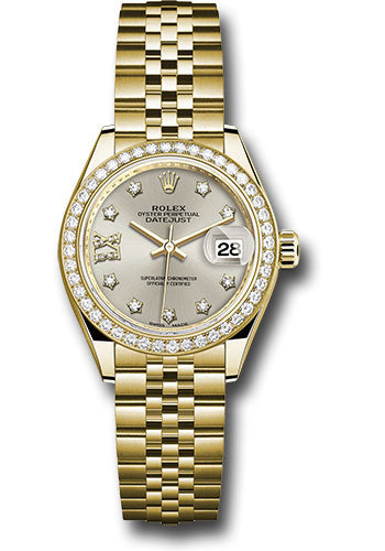 *Pre-Owned* Rolex Yellow Gold Lady-Datejust 28 Watch - 44 Diamond Bezel - Silver Diamond Star Dial - Jubilee Bracelet