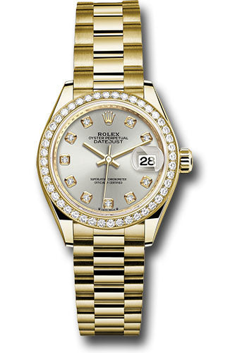 *Pre-Owned* Rolex Yellow Gold Lady-Datejust Watch - 44 Diamond Bezel - Silver Diamond Dial - President Bracelet