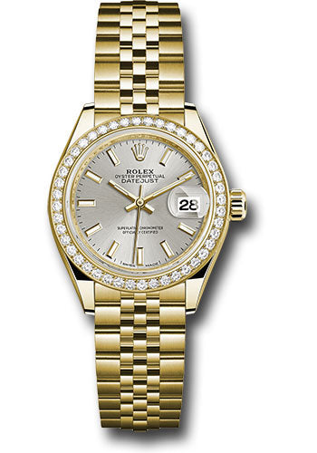 *Pre-Owned* Rolex Yellow Gold Lady-Datejust 28 Watch - 44 Diamond Bezel - Silver Index Dial - Jubilee Bracelet
