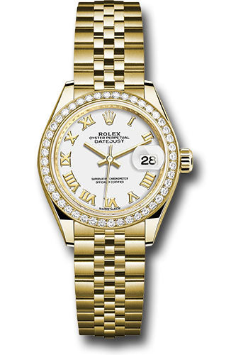 *Pre-Owned* Rolex Yellow Gold Lady-Datejust 28 Watch - 44 Diamond Bezel - White Roman Dial - Jubilee Bracelet