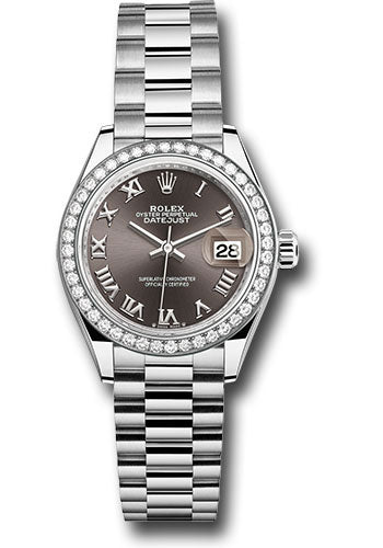 *Pre-Owned* Rolex White Gold Lady-Datejust Watch - 44 Diamond Bezel - Dark Grey Roman Dial - President Bracelet