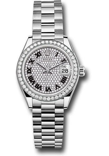 *Pre-Owned* Rolex White Gold Lady-Datejust Watch - 44 Diamond Bezel - Diamond-Paved Diamond Dial - President Bracelet