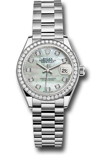 *Pre-Owned* Rolex White Gold Lady-Datejust Watch - 44 Diamond Bezel - White Mother-Of-Pearl Diamond Dial - President Bracelet