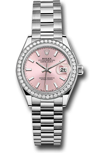 *Pre-Owned* Rolex White Gold Lady-Datejust Watch - 44 Diamond Bezel - Pink Index Dial - President Bracelet