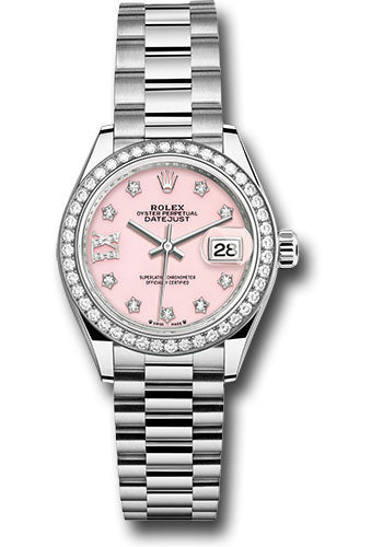 *Pre-Owned* Rolex White Gold Lady-Datejust Watch - 44 Diamond Bezel - Pink Opal Diamond Dial - President Bracelet
