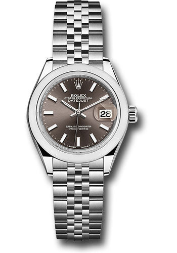 *Pre-Owned* Rolex Steel Lady-Datejust 28 Watch - Domed Bezel - Dark Grey Index Dial - Jubilee Bracelet