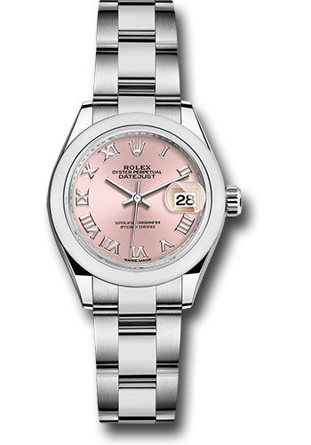 *Pre-Owned* Rolex Steel Lady-Datejust 28 Watch - Domed Bezel - Pink Roman Dial - Oyster Bracelet