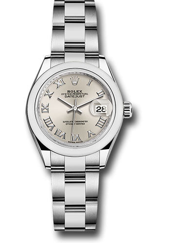 *Pre-Owned* Rolex Steel Lady-Datejust 28 Watch - Domed Bezel - Silver Roman Dial - Oyster Bracelet