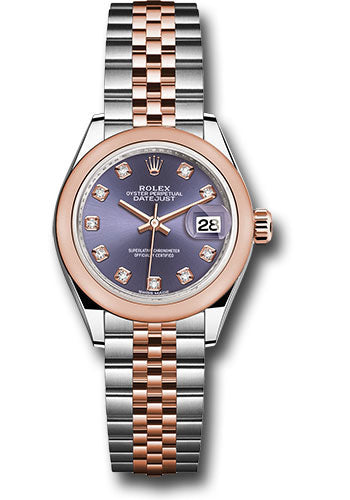*Pre-Owned* Rolex Steel and Everose Gold Rolesor Lady-Datejust 28 Watch - Domed Bezel - Aubergine Diamond Dial - Jubilee Bracelet