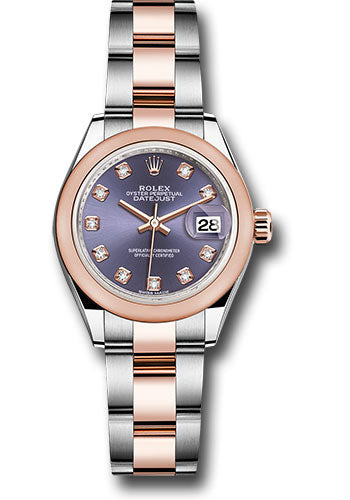 *Pre-Owned* Rolex Steel and Everose Gold Rolesor Lady-Datejust 28 Watch - Domed Bezel - Aubergine Diamond Dial - Oyster Bracelet