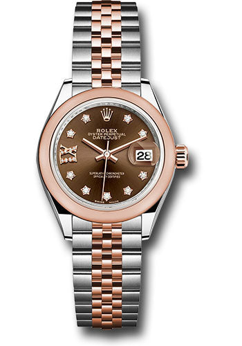 *Pre-Owned* Rolex Steel and Everose Gold Rolesor Lady-Datejust 28 Watch - Domed Bezel - Chocolate Diamond Star Dial - Jubilee Bracelet