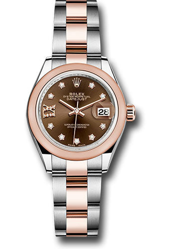 *Pre-Owned* Rolex Steel and Everose Gold Rolesor Lady-Datejust 28 Watch - Domed Bezel - Chocolate Diamond Star Dial - Oyster Bracelet