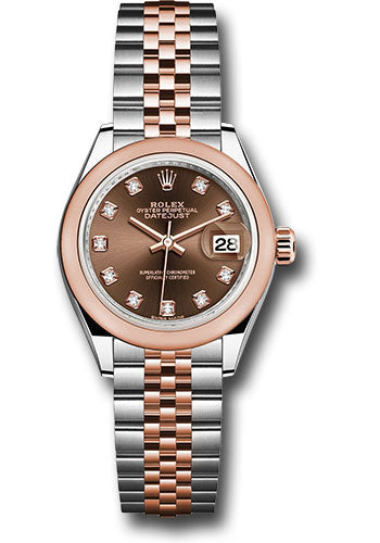 *Pre-Owned* Rolex Steel and Everose Gold Rolesor Lady-Datejust 28 Watch - Domed Bezel - Chocolate Diamond Dial - Jubilee Bracelet