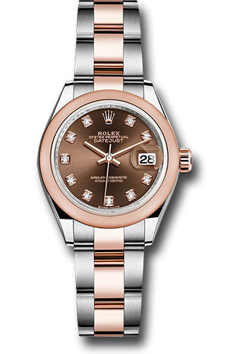*Pre-Owned* Rolex Steel and Everose Gold Rolesor Lady-Datejust 28 Watch - Domed Bezel - Chocolate Diamond Dial - Oyster Bracelet