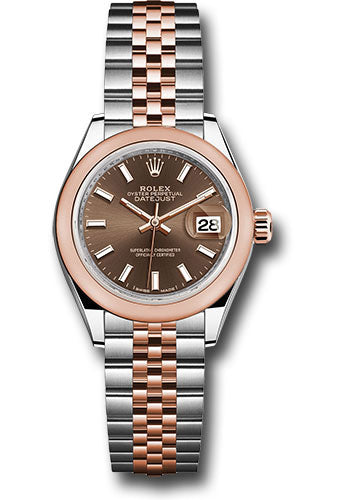 *Pre-Owned* Rolex Steel and Everose Gold Rolesor Lady-Datejust 28 Watch - Domed Bezel - Chocolate Index Dial - Jubilee Bracelet