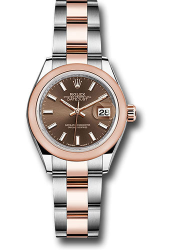 *Pre-Owned* Rolex Steel and Everose Gold Rolesor Lady-Datejust 28 Watch - Domed Bezel - Chocolate Index Dial - Oyster Bracelet