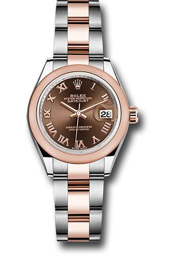 *Pre-Owned* Rolex Steel and Everose Gold Rolesor Lady-Datejust 28 Watch - Domed Bezel - Chocolate Roman Dial - Oyster Bracelet