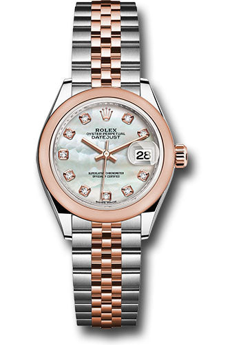 *Pre-Owned* Rolex Steel and Everose Gold Rolesor Lady-Datejust 28 Watch - Domed Bezel - White Mother-Of-Pearl Diamond Dial - Jubilee Bracelet