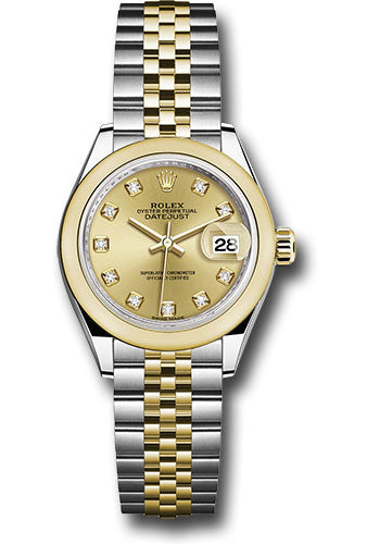 *Pre-Owned* Rolex Steel and Yellow Gold Rolesor Lady-Datejust 28 Watch - Domed Bezel - Champagne Diamond Dial - Jubilee Bracelet