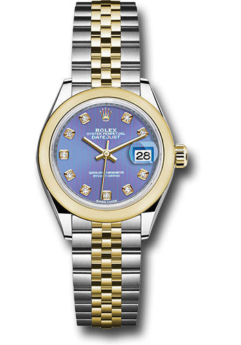 *Pre-Owned* Rolex Steel and Yellow Gold Rolesor Lady-Datejust 28 Watch - Domed Bezel - Lavender Diamond Dial - Jubilee Bracelet