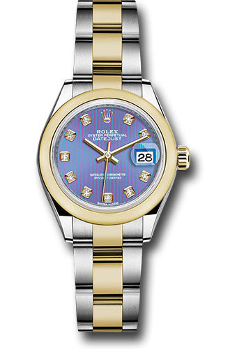 *Pre-Owned* Rolex Steel and Yellow Gold Rolesor Lady-Datejust 28 Watch - Domed Bezel - Lavender Diamond Dial - Oyster Bracelet