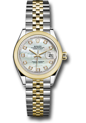 *Pre-Owned* Rolex Steel and Yellow Gold Rolesor Lady-Datejust 28 Watch - Domed Bezel - White Mother-Of-Pearl Diamond Dial - Jubilee Bracelet