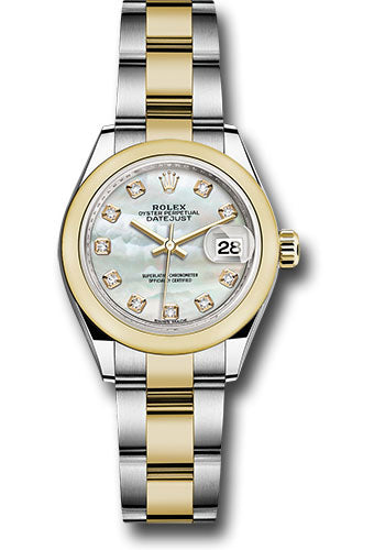 *Pre-Owned* Rolex Steel and Yellow Gold Rolesor Lady-Datejust 28 Watch - Domed Bezel - White Mother-Of-Pearl Diamond Dial - Oyster Bracelet