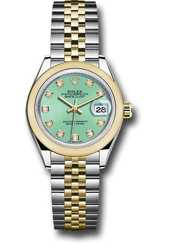 *Pre-Owned* Rolex Steel and Yellow Gold Rolesor Lady-Datejust 28 Watch - Domed Bezel - Mint Green Diamond Dial - Jubilee Bracelet
