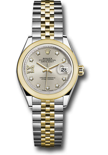 *Pre-Owned* Rolex Steel and Yellow Gold Rolesor Lady-Datejust 28 Watch - Domed Bezel - Silver Diamond Star Dial - Jubilee Bracelet