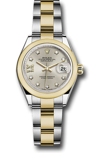 *Pre-Owned* Rolex Steel and Yellow Gold Rolesor Lady-Datejust 28 Watch - Domed Bezel - Silver Diamond Star Dial - Oyster Bracelet