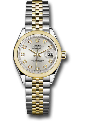 *Pre-Owned* Rolex Steel and Yellow Gold Rolesor Lady-Datejust 28 Watch - Domed Bezel - Silver Diamond Dial - Jubilee Bracelet