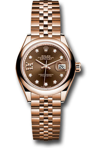 *Pre-Owned* Rolex Everose Gold Lady-Datejust 28 Watch - Domed Bezel - Chocolate Diamond Star Dial - Jubilee Bracelet