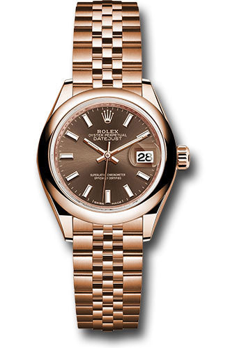*Pre-Owned* Rolex Everose Gold Lady-Datejust 28 Watch - Domed Bezel - Chocolate Index Dial - Jubilee Bracelet