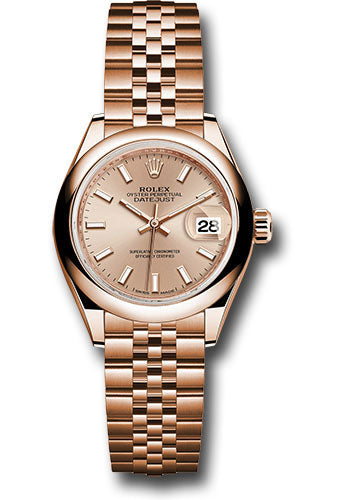 *Pre-Owned* Rolex Everose Gold Lady-Datejust 28 Watch - Domed Bezel - Pink Sundust Index Dial - Jubilee Bracelet