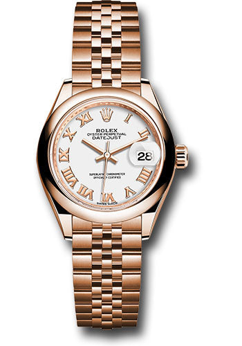 *Pre-Owned* Rolex Everose Gold Lady-Datejust 28 Watch - Domed Bezel - White Roman Dial - Jubilee Bracelet