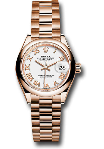 *Pre-Owned* Rolex Everose Gold Lady-Datejust 28 Watch - Domed Bezel - White Roman Dial - President Bracelet