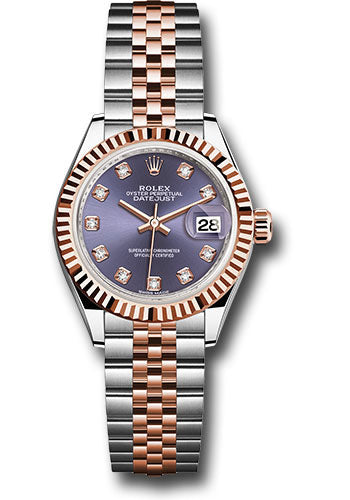 *Pre-Owned* Rolex Steel and Everose Gold Rolesor Lady-Datejust 28 Watch - Fluted Bezel - Aubergine Diamond Dial - Jubilee Bracelet