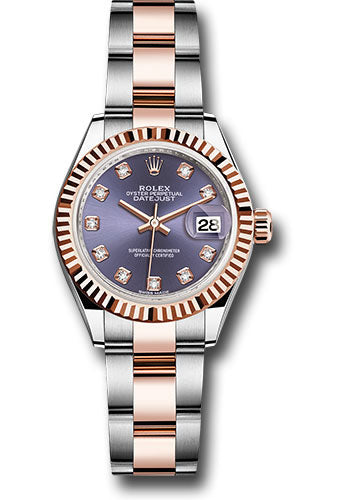 *Pre-Owned* Rolex Steel and Everose Gold Rolesor Lady-Datejust 28 Watch - Fluted Bezel - Aubergine Diamond Dial - Oyster Bracelet