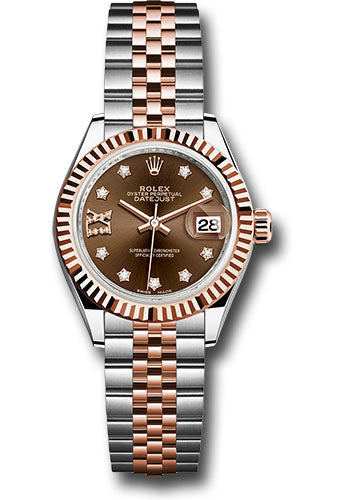 *Pre-Owned* Rolex Steel and Everose Gold Rolesor Lady-Datejust 28 Watch - Fluted Bezel - Chocolate Diamond Star Dial - Jubilee Bracelet